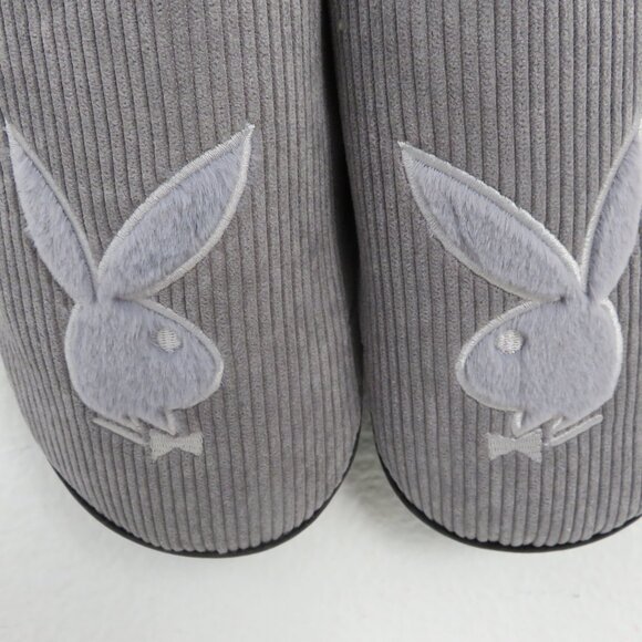 Playboy plush teddy Gray Corduroy slides Slippers Size L 11-12 - Picture 5 of 7